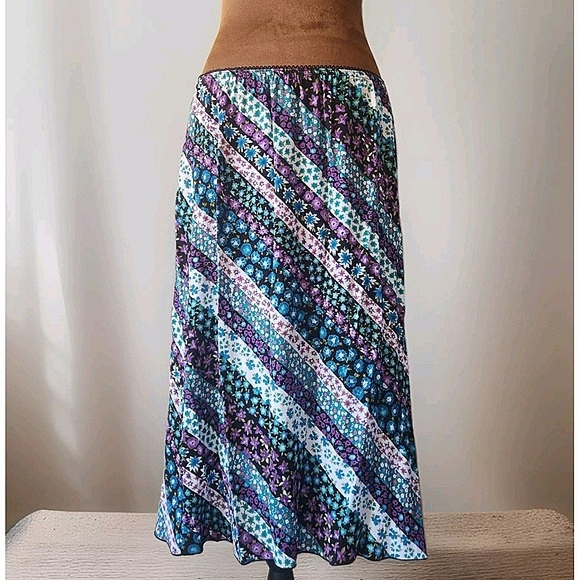 Y2K 90s Skirt Midi Size Petite Large Outfit JPR Blue‎ Purple Floral Print Fairy - Picture 1 of 7